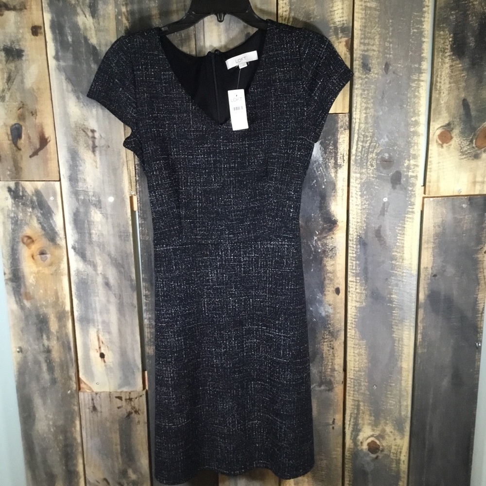 Loft tie back black speckled dress size 4 NWT